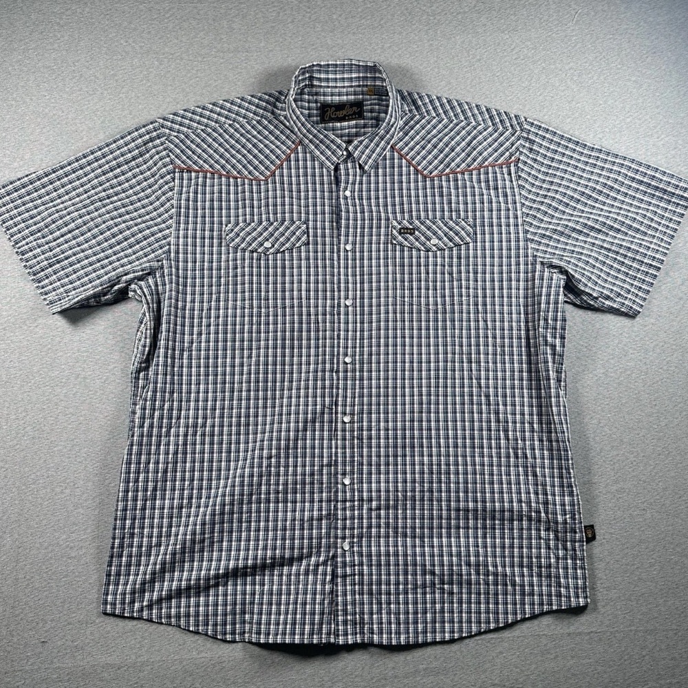 Men’s Howler Brothers Gray and Blue Plaid Shirt Pearl Snap Buttons Western